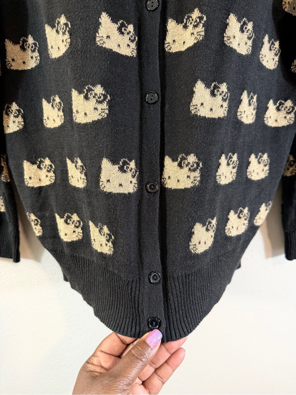 ModCloth x Hello Kitty Kawaii Icon Cardigan Size 1X Black Metallic Gold Logo - Picture 4 of 11